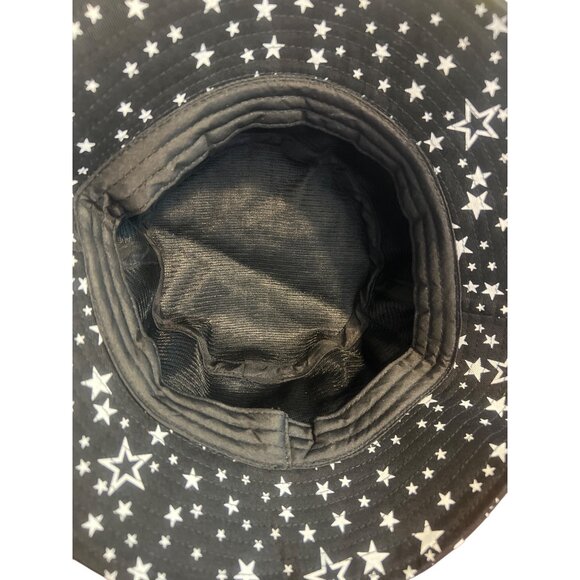 Black White Star Print Bucket Hat Cotton Summer Beach Festival Celestial NWOT - Picture 4 of 4